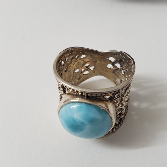 Sterling Silver 925 Larimar Filigree Ring - Picture 12 of 16